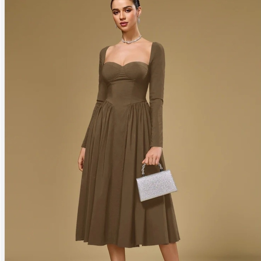 Parthea Bustier Corset Bodice Midi Dress M Drop Waist Tie Back Sweetheart Neck